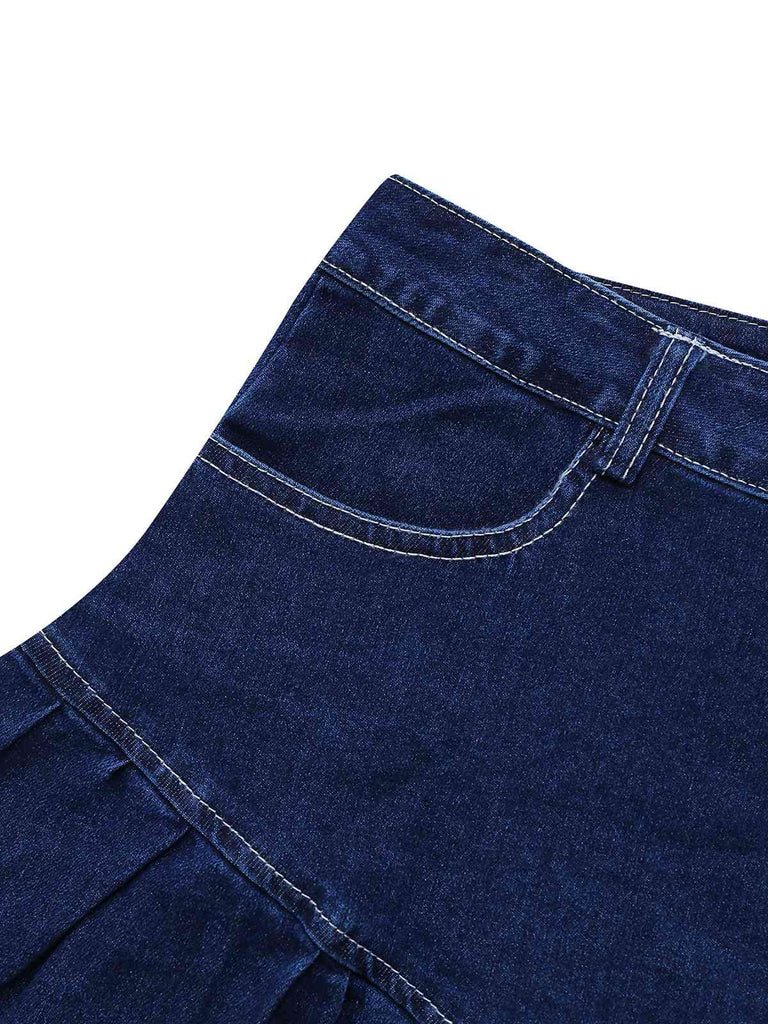 Dark Blue 1960s Ruffled Denim Skirt