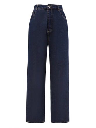 Deep Blue 1950s Denim Straight Leg Pants