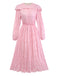 Pink 1950s Pleated Ruffled Collar Dress