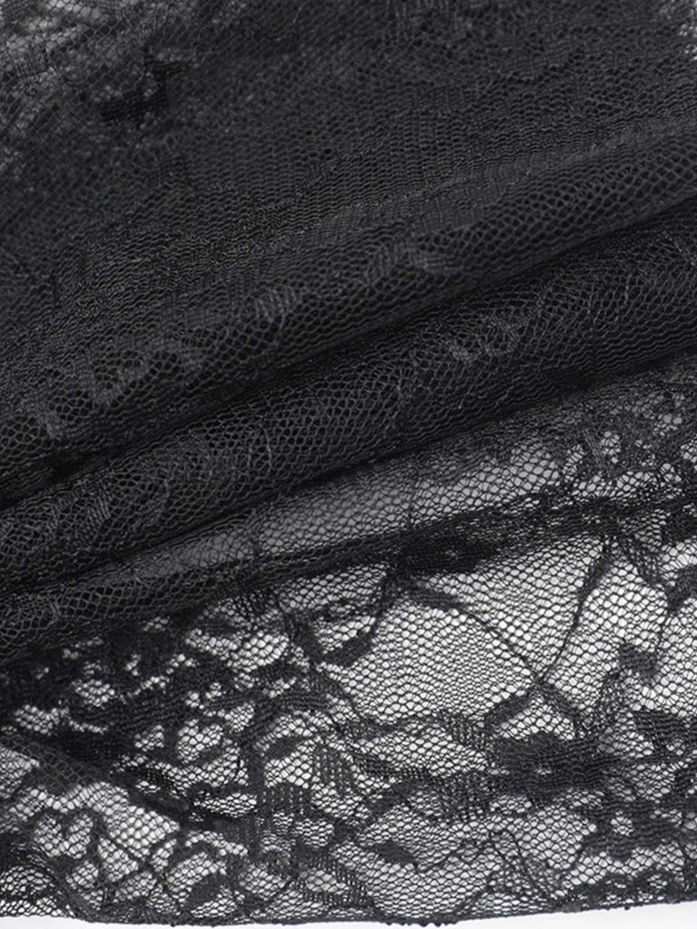 2PCS Black 1960s Lace Cover-Up & Puffy Dress