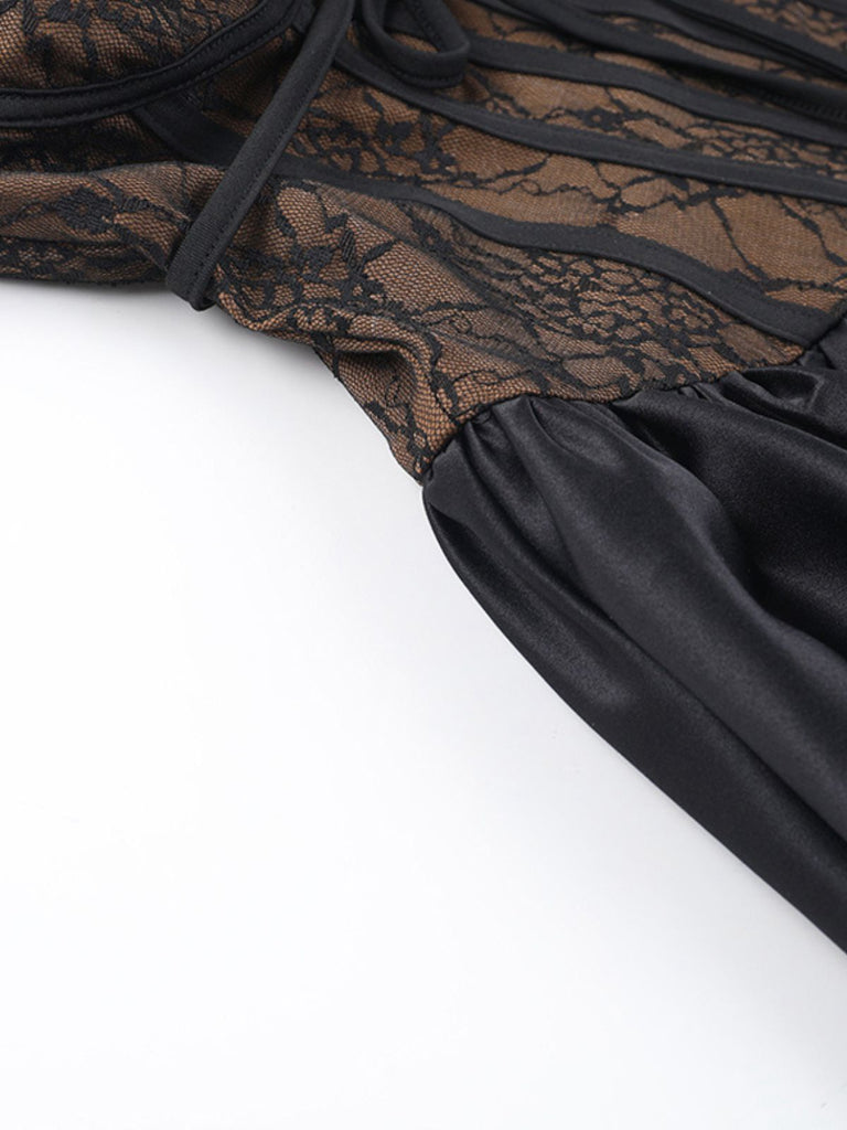 2PCS Black 1960s Lace Cover-Up & Puffy Dress
