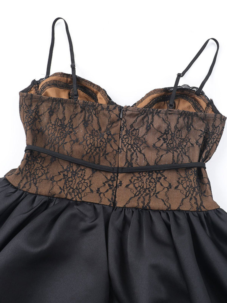2PCS Black 1960s Lace Cover-Up & Puffy Dress