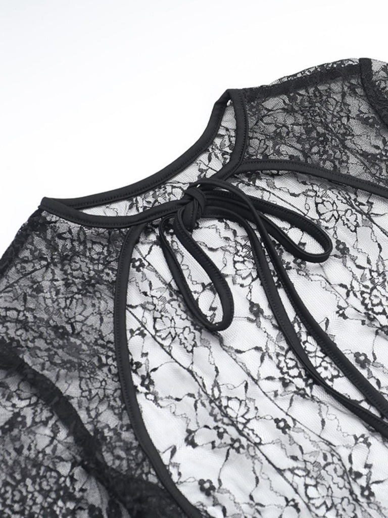 2PCS Black 1960s Lace Cover-Up & Puffy Dress
