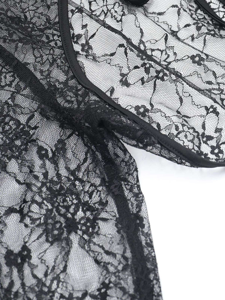 2PCS Black 1960s Lace Cover-Up & Puffy Dress