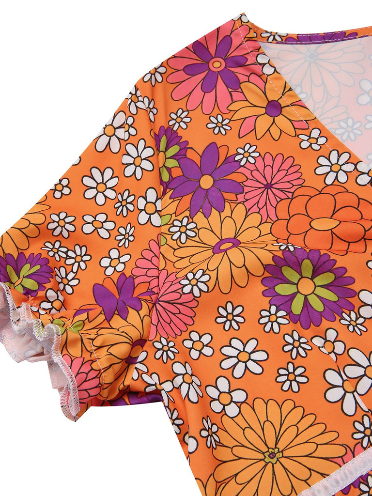 [Pre-Sale] Orange 1970s Psychedelic Print Bow Mini Dress