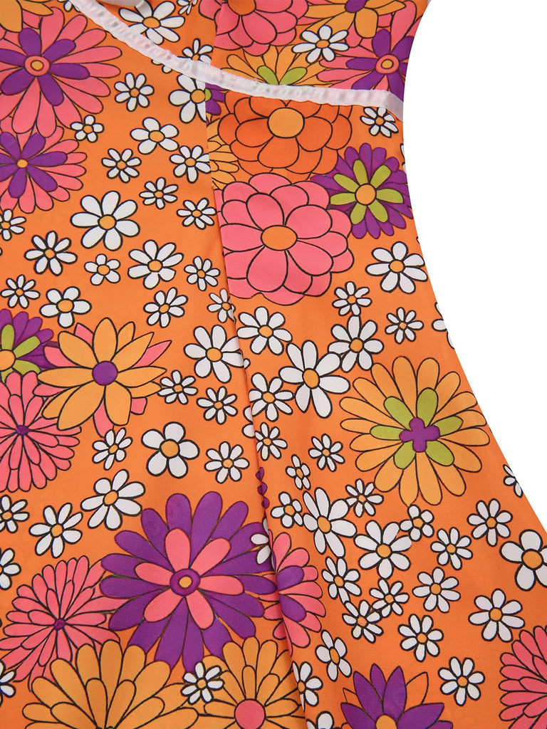 [Pre-Sale] Orange 1970s Psychedelic Print Bow Mini Dress