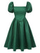 [Pre-Sale] Green 1950s Jacquard Square Neck Puff Sleeve Dress