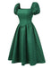[Pre-Sale] Green 1950s Jacquard Square Neck Puff Sleeve Dress