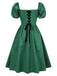[Pre-Sale] Green 1950s Jacquard Square Neck Puff Sleeve Dress