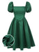 [Pre-Sale] Green 1950s Jacquard Square Neck Puff Sleeve Dress