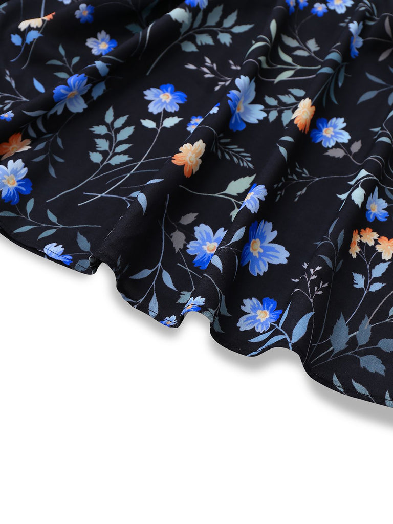 [Pre-Sale] Black 1940s Floral Keyhole Neckline Dress