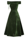 [Pre-Sale] Green 1940s Velvet Ruched Off-Shoulder Bardot Dress