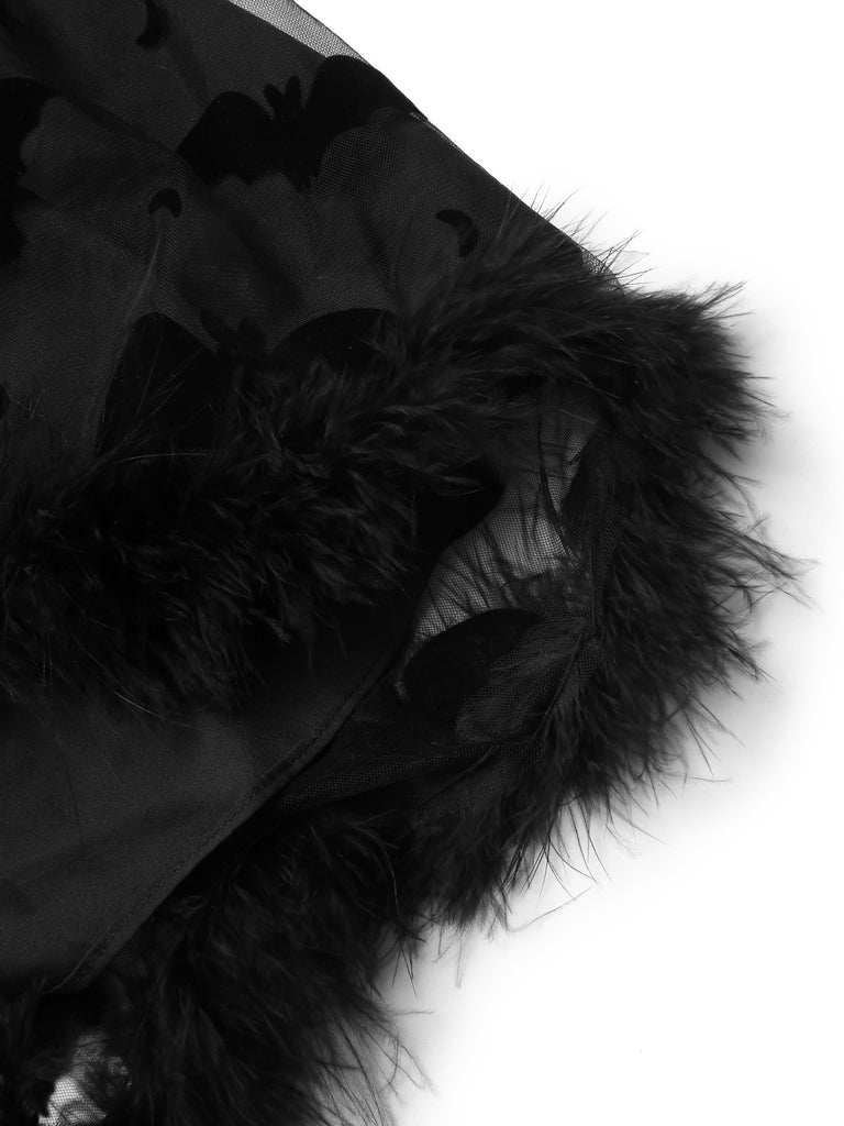 [Pre-Sale] Black 1940s Bat Mesh Raw Hem Witch Cape Dress