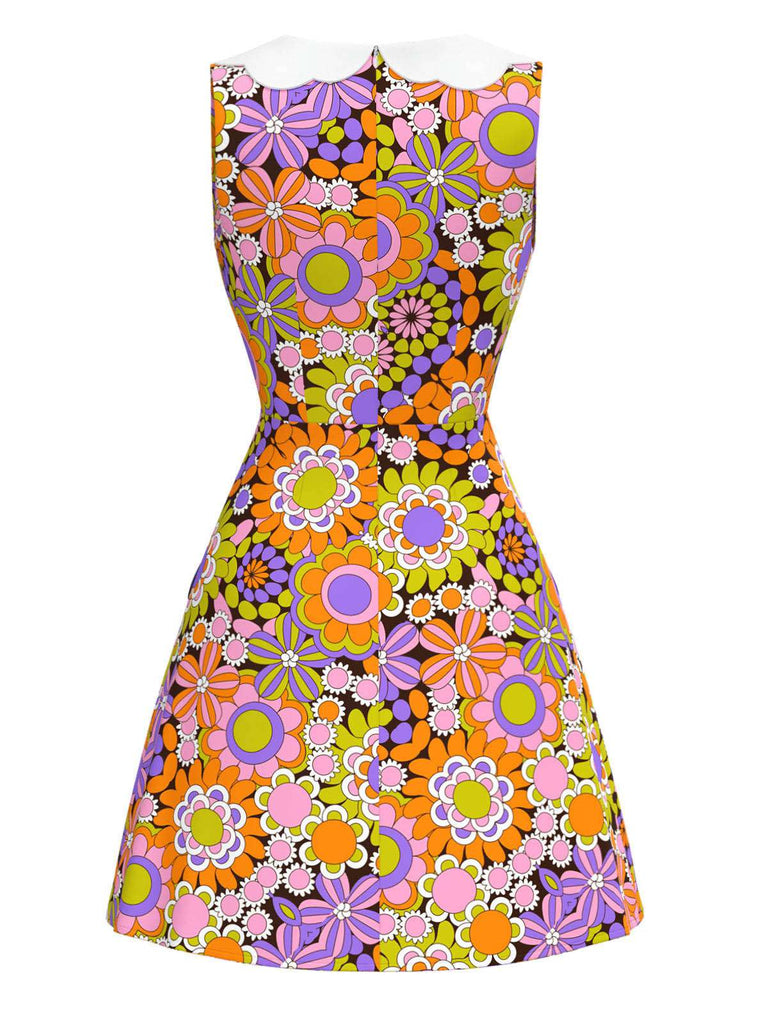 [Pre-Sale] Orange 1960s Peter Pan Collar Floral Bow Dress