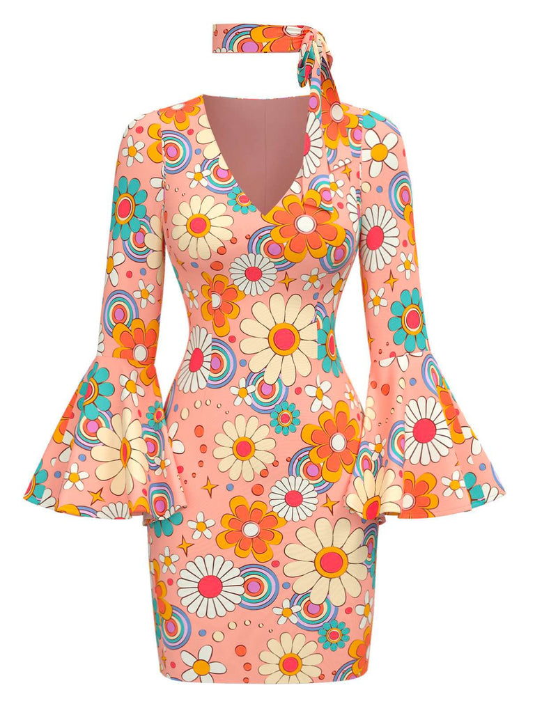 [Pre-Sale] Multicolor 1960s Daisy Flare Sleeve Hippie Dress
