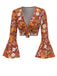 Orange 1970s Hippie Floral Bell Sleeve Top