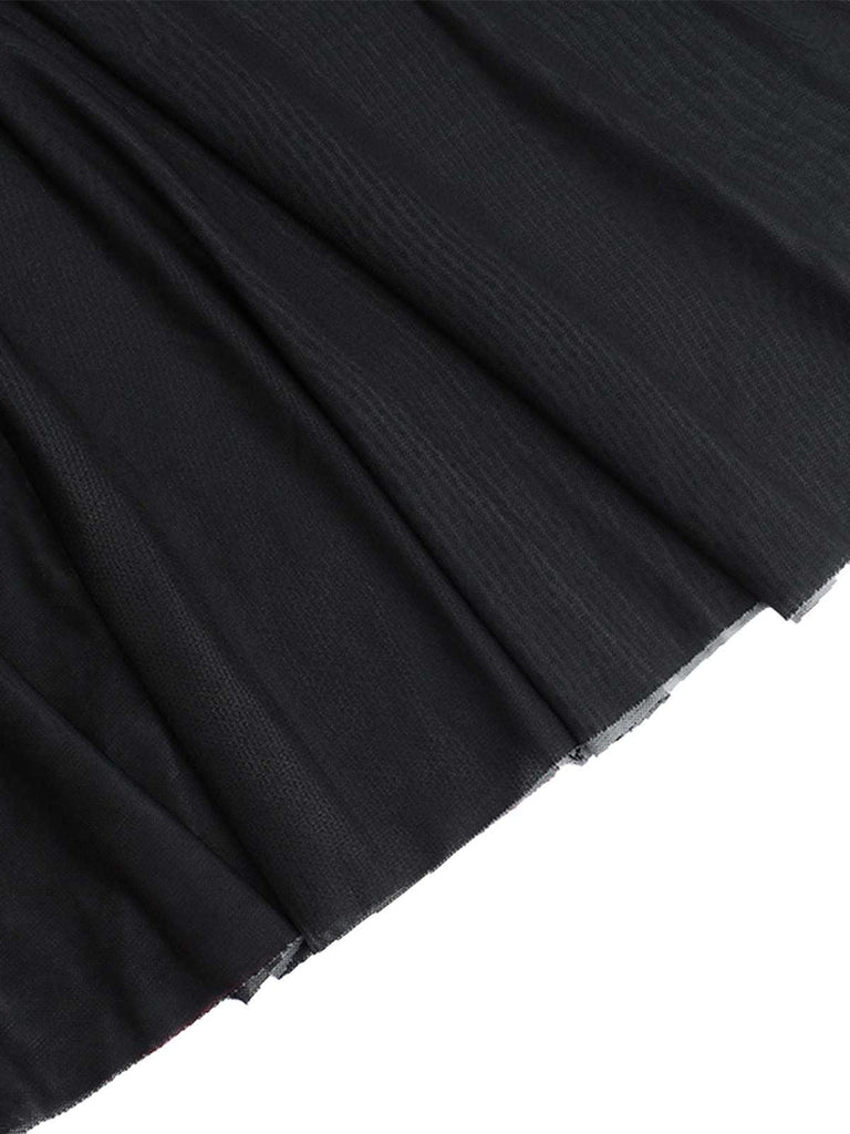 Black 1970s Slip Gothic Skeleton Print Mesh Dress