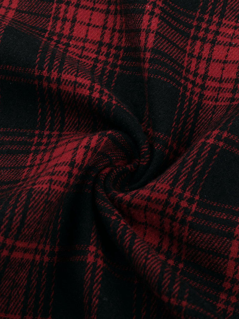 Red 1980s Scottish Plaid High-Low Hem Skirt