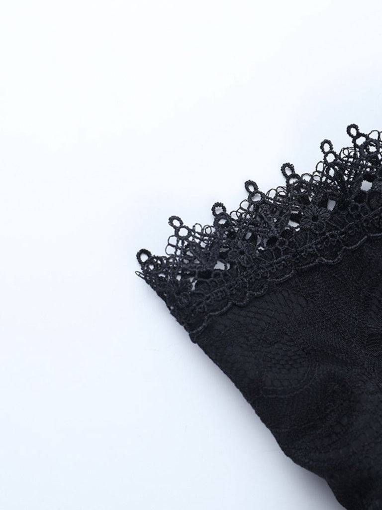 Black 1970s Lace Patchwork Lace-Up Corset Skirt