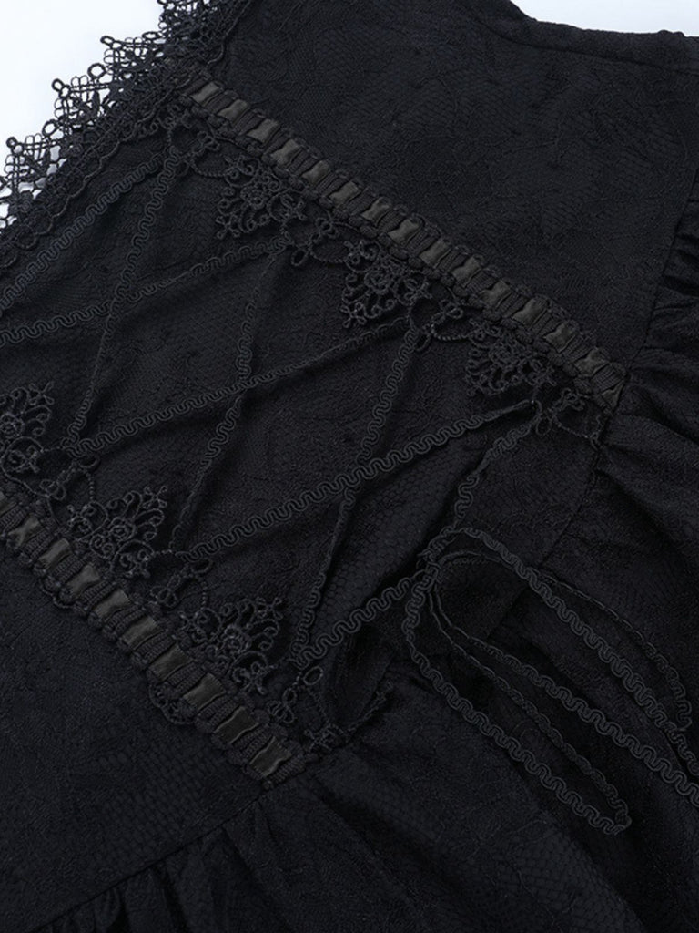 Black 1970s Lace Patchwork Lace-Up Corset Skirt