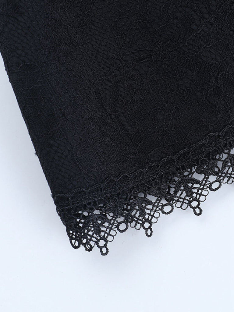 Black 1970s Lace Patchwork Lace-Up Corset Skirt