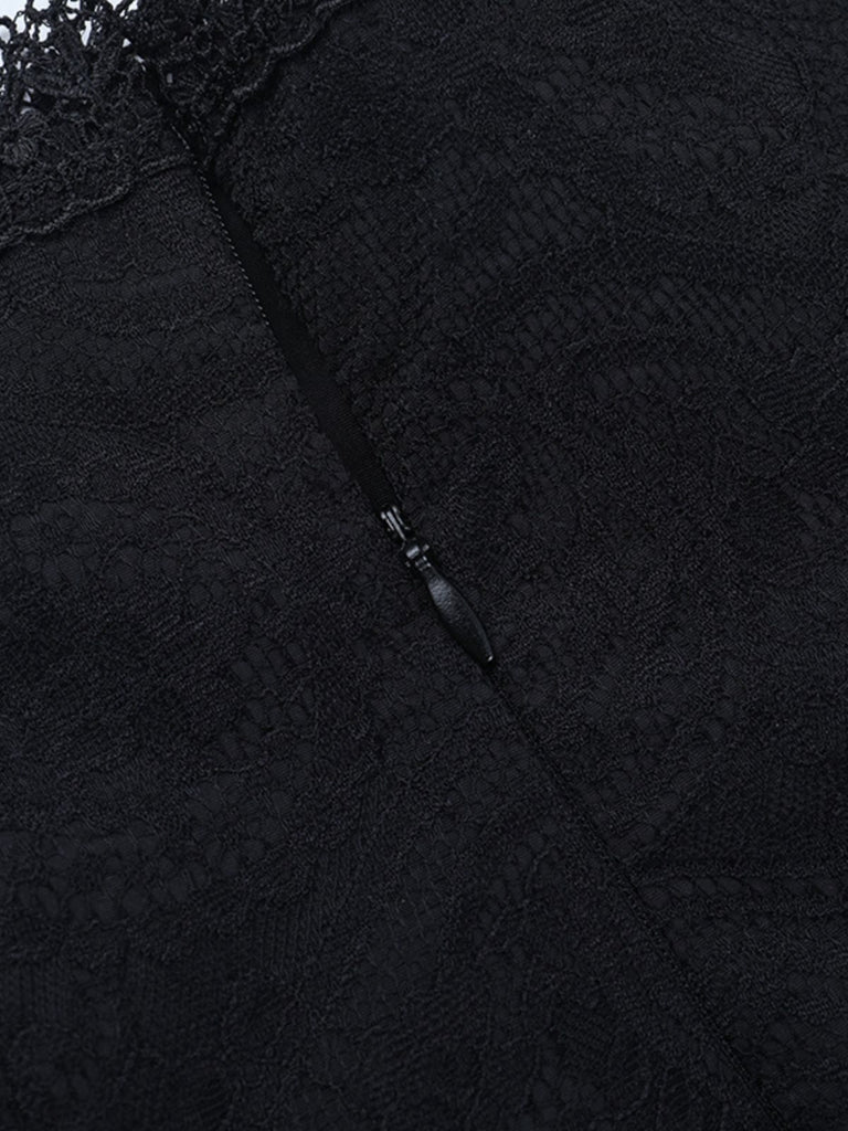 Black 1970s Lace Patchwork Lace-Up Corset Skirt