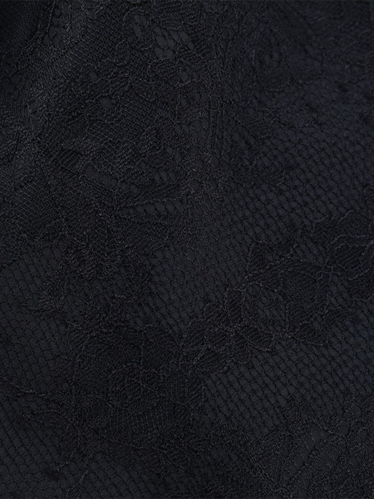 Black 1970s Lace Patchwork Lace-Up Corset Skirt