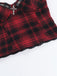 2PCS Red 1980s Plaid Smocked Top & High-Low Hem Skirt