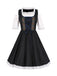 2PCS Dark Blue 1950s Floral Embroidered Dress & Velvet Apron