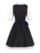 2PCS Dark Blue 1950s Floral Embroidered Dress & Velvet Apron