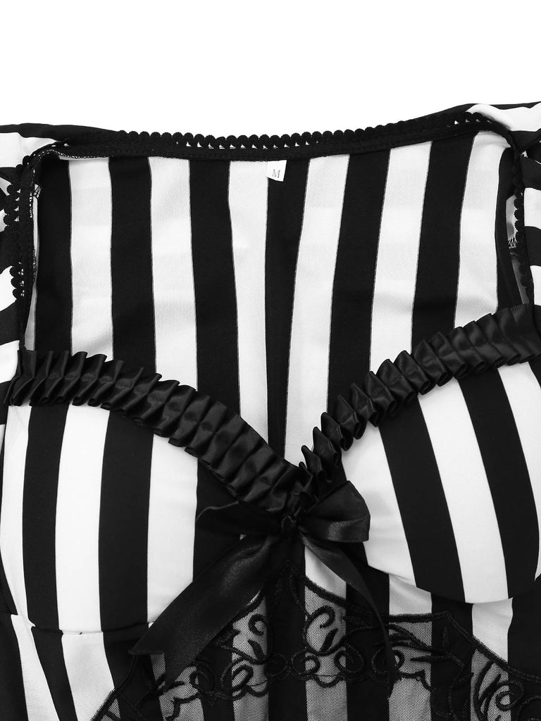 Black & White 1970s Lace Patchwork Stripe Dress