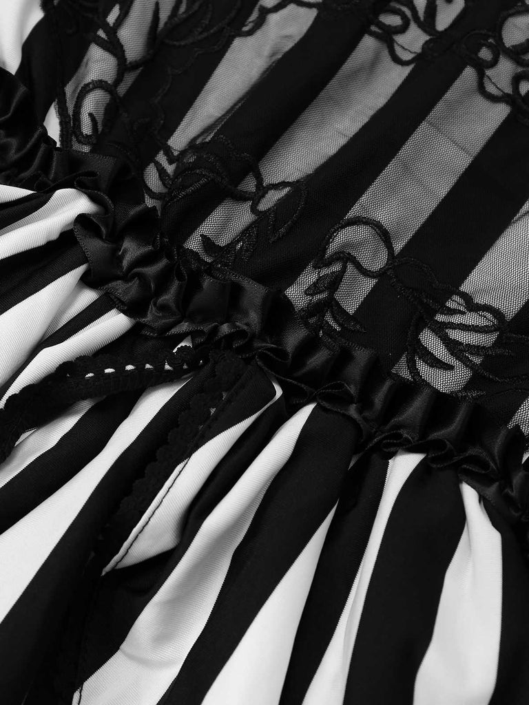 Black & White 1970s Lace Patchwork Stripe Dress