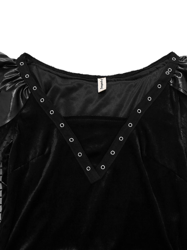 Black 1980s Devil Bat Punk Style Mesh Dress