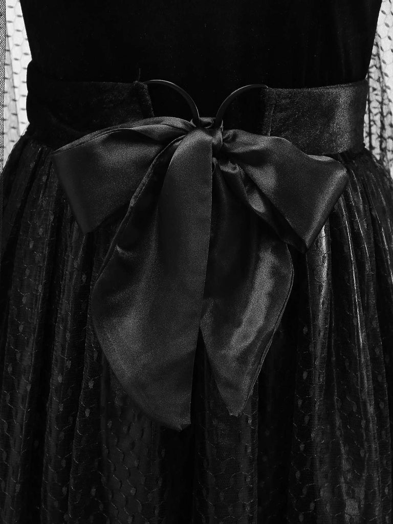 Black 1980s Devil Bat Punk Style Mesh Dress