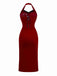 Red 1980s Ada-Wong Embroidered Butterfly Velvet Dress