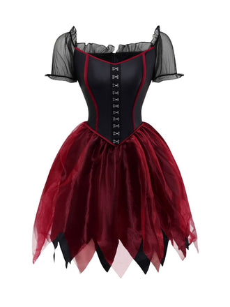 Red 1980s Halloween Mesh Red Riding Hood Dress & Embroidered Cape