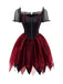 Red 1980s Halloween Witch Vampire Mesh Dress & Embroidered Cape