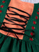 Green 1950s Floral Embroidered Ruffled Mock Two-Piece Dress