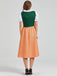 Green 1950s Floral Embroidered Ruffled Mock Two-Piece Dress