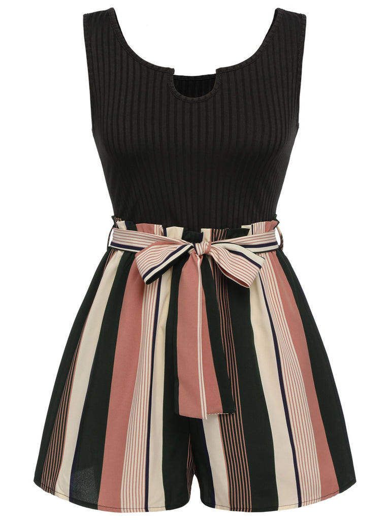 [Pre-Sale] [Plus Size] 1950s Stripes Knitted Belted Romper