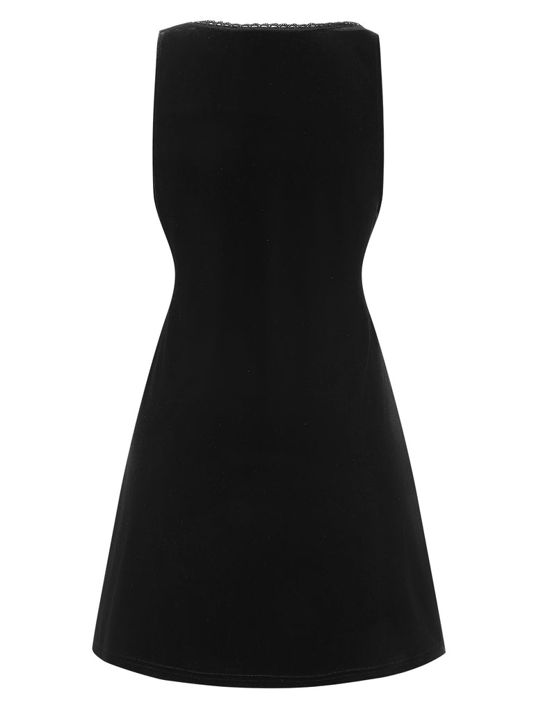 [Pre-Sale] Black 1960s Solid Velvet Lace-Up Overall Dress
