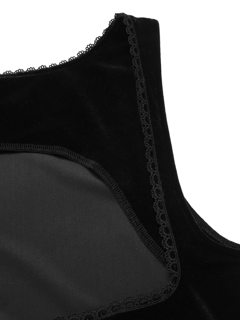 [Pre-Sale] Black 1960s Solid Velvet Lace-Up Overall Dress