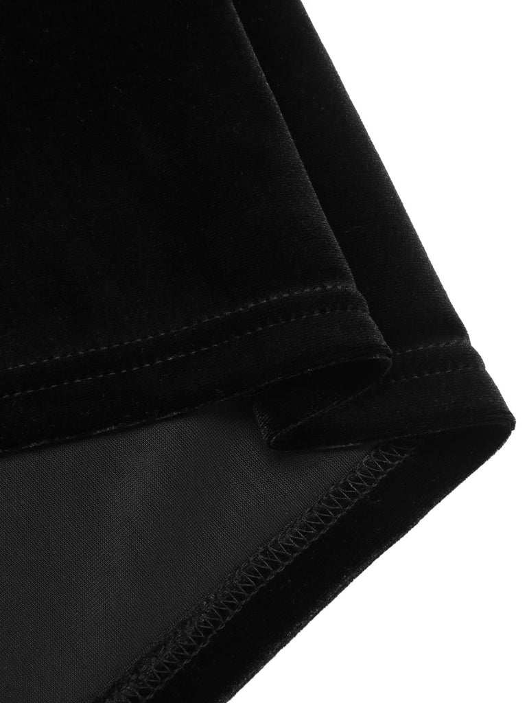 [Pre-Sale] Black 1960s Solid Velvet Lace-Up Overall Dress