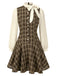 [Pre-Sale] Brown 1960s Plaid Bow Tie Button Swing Dress