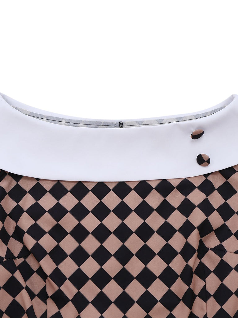 [Pre-Sale] Khaki 1960s Argyle Boat Neck Pencil Dress