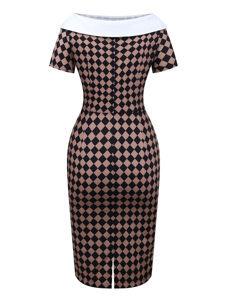 [Pre-Sale] Khaki 1960s Argyle Boat Neck Pencil Dress