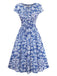 [Pre-Sale] Blue 1950s Ethnic Floral Round Neck Cap Sleeve Dress