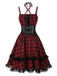 [Pre-Sale] Red 1980s Gothic Plaid Lace Up Corset Dress