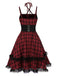 [Pre-Sale] Red 1980s Gothic Plaid Lace Up Corset Dress