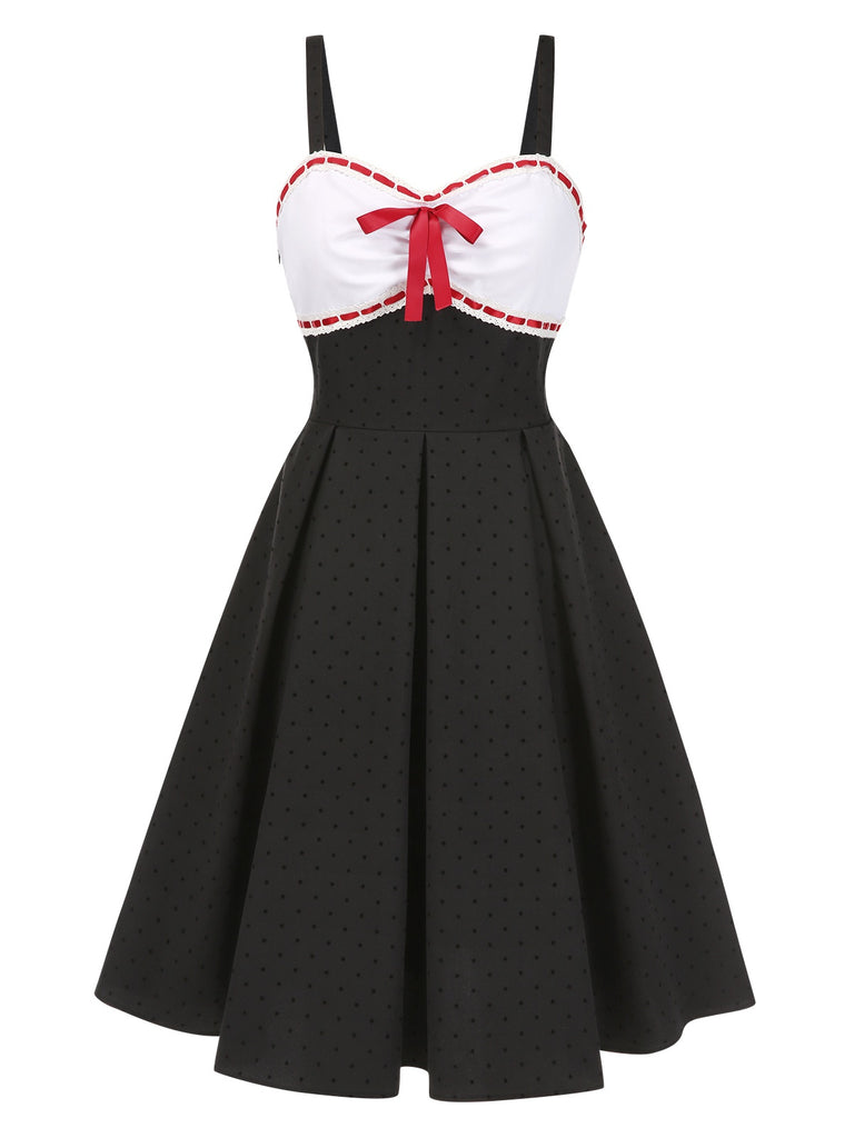 [Pre-Sale] Gray 1950s Lace Polka Dot Bowknot Spaghetti Strap Dress